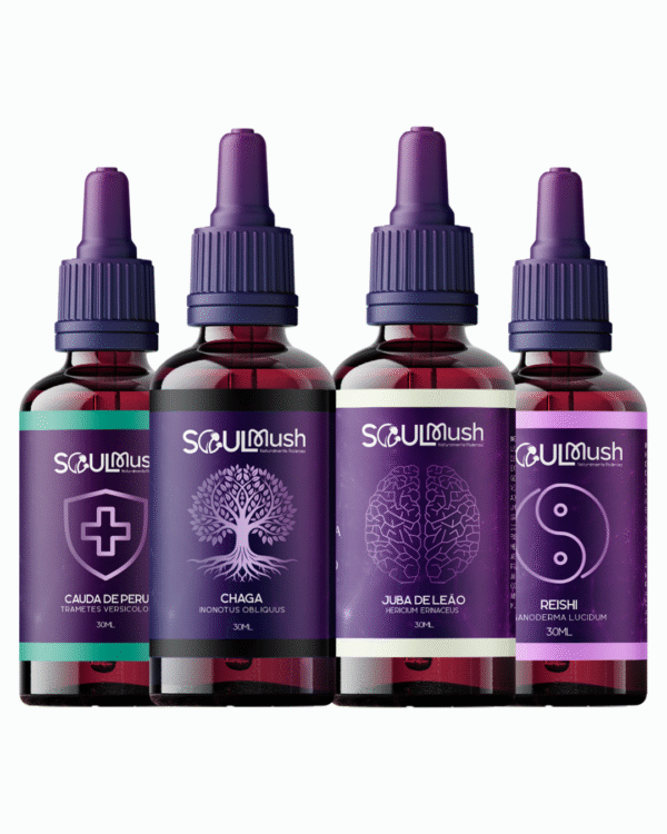 Kit 4 unidades de 30ml + Cauda de Peru + Juba de Leão + Reishi + Chaga