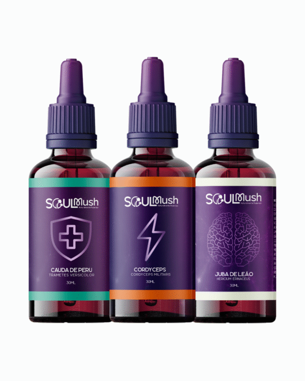 Kit 3 unidades de 30ml - Cauda de Peru + Cordyceps + Juba de Leão